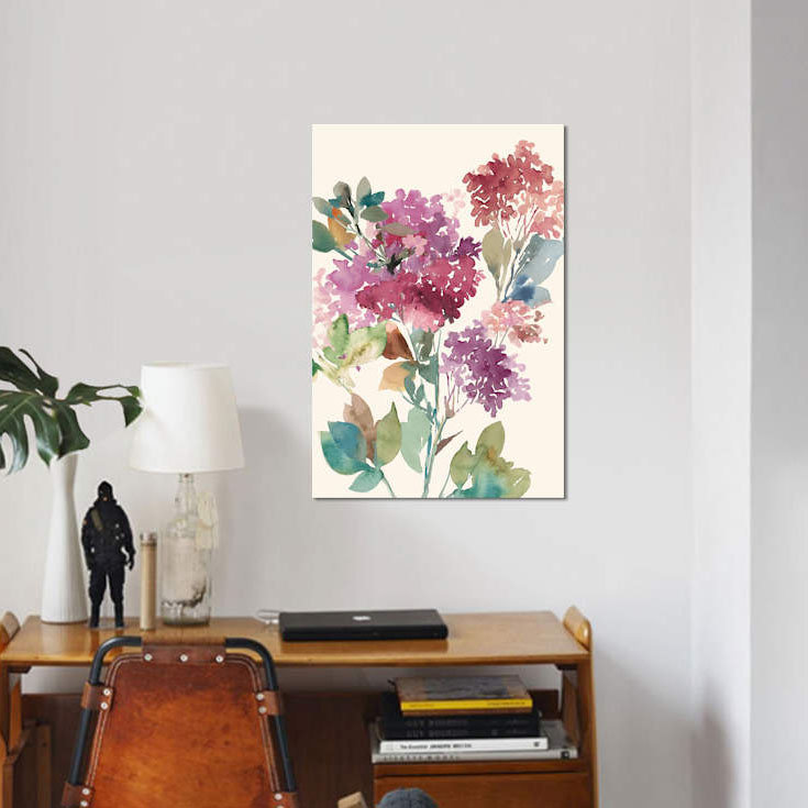 « doux hortensia i », reproduction sur toile, H 18 po x l 12 po x P 1,5 po, Toile tendue, Pas de tapis