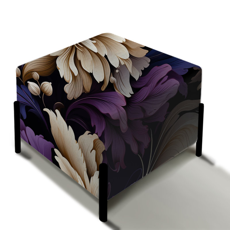Fusion de fleurs mauves - repose-pieds carré damassé