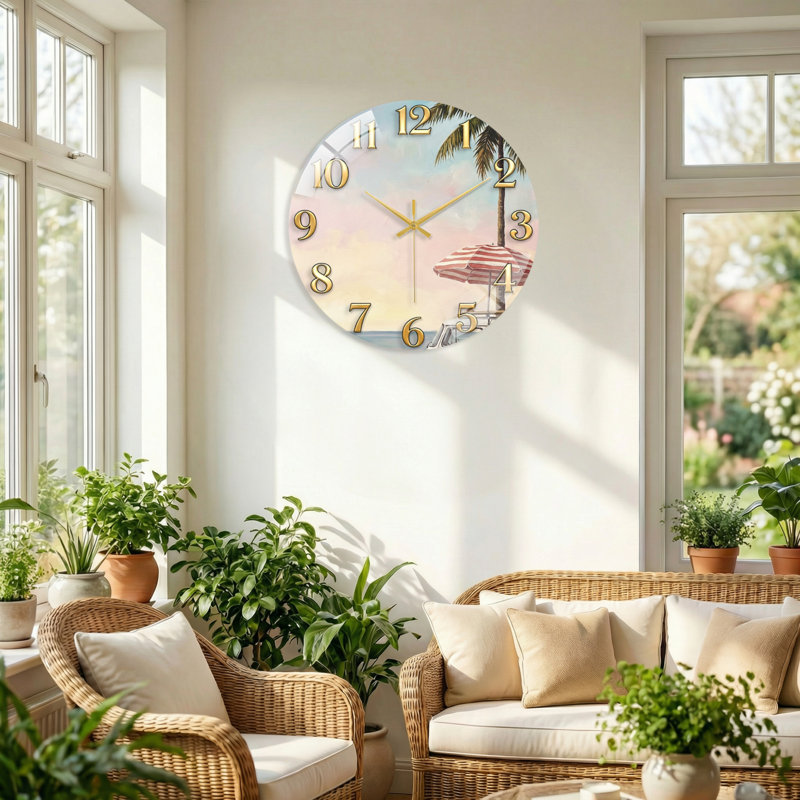 Horloge murale de plage décorative moderne 23,6 po, 60 x 60 cm (23,6 x 23,6 pouces)