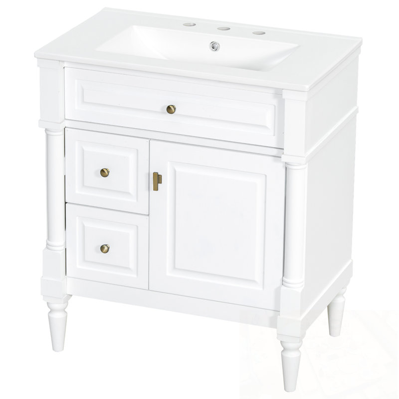 Meuble-lavabo avec lavabo, 2 tiroirs et tablette réglable, 30", Blanc