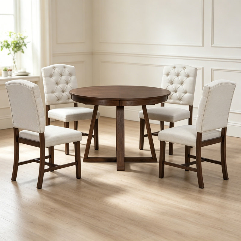 Ensemble de salle à manger rétro 5 pièces, table ronde avec rallonge l 16 po et 4 chaises rembourrées pour la salle à manger et le salon