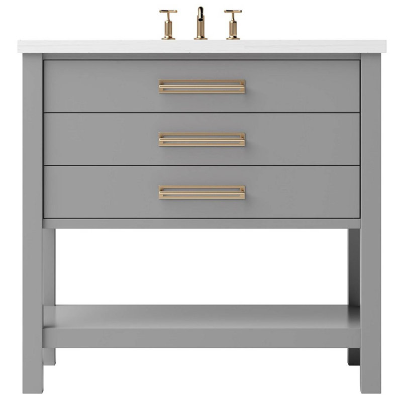 Kiawah Three-Drawer Single Bath Vanity, Platinum Gray, Satin Gold, 48"