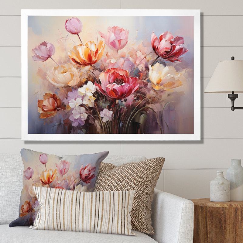 " Tulips Bouquet Romantic Impression I ", White, 34" H x 44" W x 1.5" D