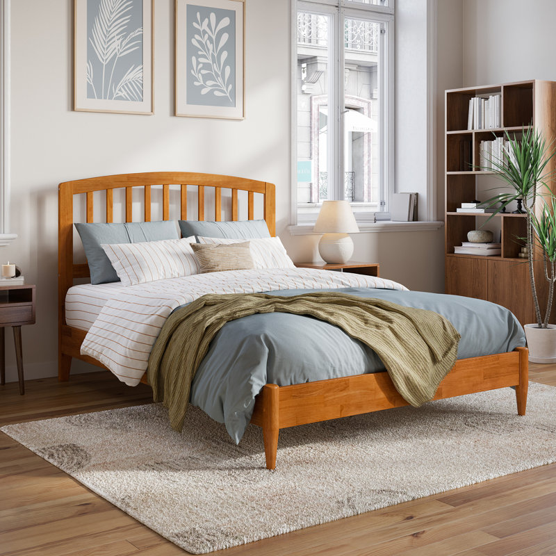 Lit plateforme en bois massif Audriel, Double, Caramel clair