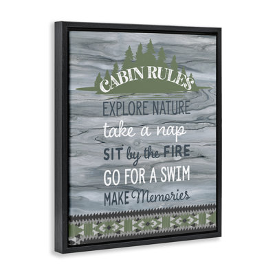 "Cabin Rules" avec motif rustique sur toile flottante par Fluidité / PDR, LLC.