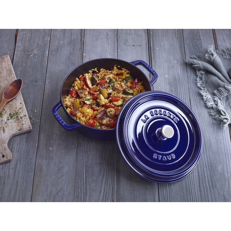 La Cocotte Cast Iron Round Cocotte, Dark Blue, 4 quarts