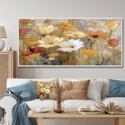 Autumn Wildflower Fields - Wildflowers, impressions encadrées, art floral sur toile jaune