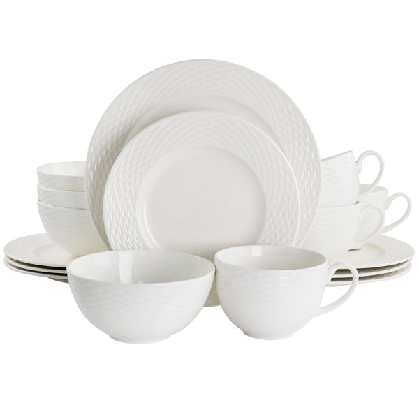 Martha Stewart Fine Ceramic 16 Piece Textured Dinnerware Set in White ...