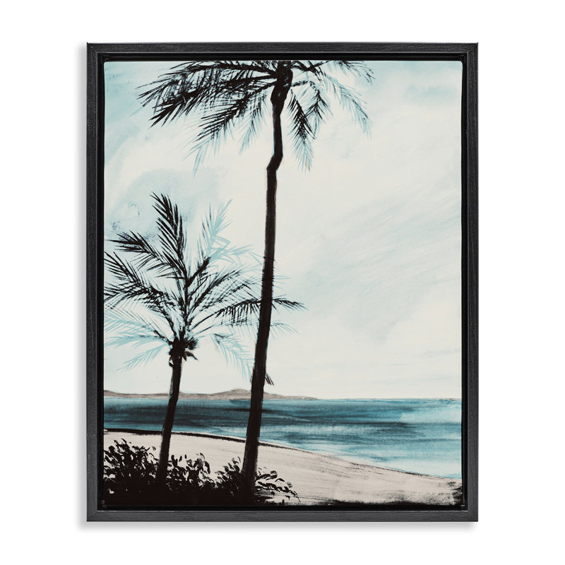 «Beach Palm Silhouettes», toile encadrée brune par Linda Baliko, Cadre flottant noir de jais, H 21 po x l 17 po