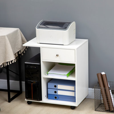Mobile Printer Stand, Rolling File Cabinet Cart With Wheels, Adjustable Shelf, Drawer And CPU Stand, White