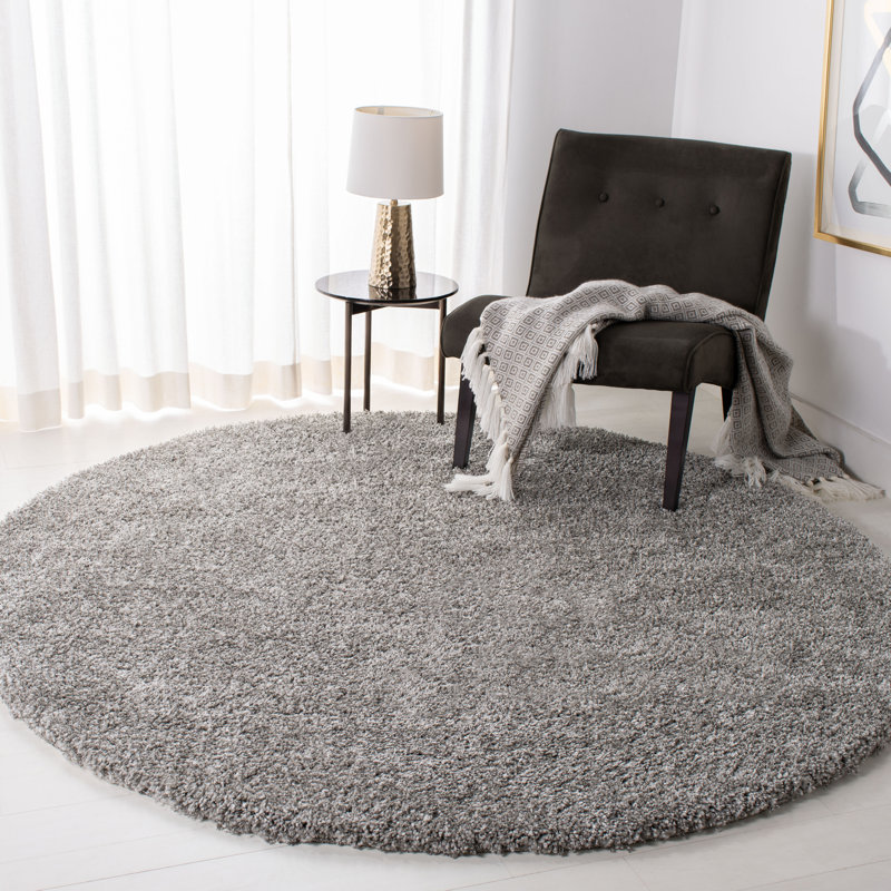 Tapis argenté à poils longs Assiya, Rond 4 pi