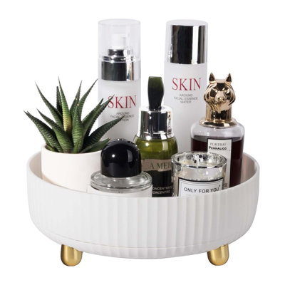360 Degree Rotating Lazy Susan Makeup Perfume Organizer Tray for Bathroom Countertop Dresser Vanity Ivory White