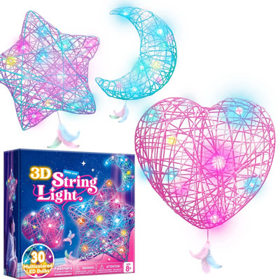 3-Pack Star and Heart String Art for Girls, Art and Craft Kit for Kids 8-12, Christmas Decor Gifts for Girls Ages 8 9 10 12