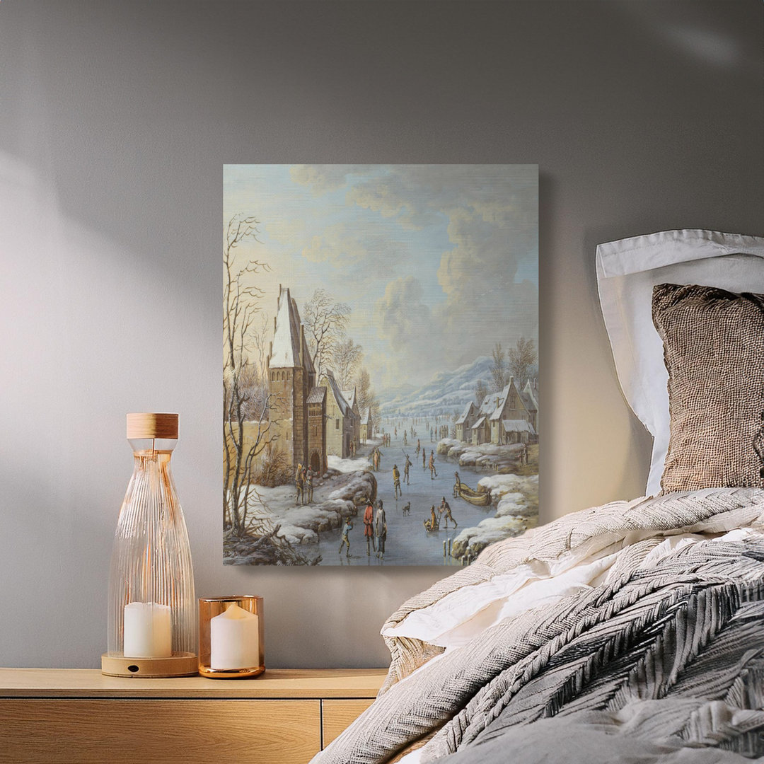 Vintage Winter Ice Skating Scene Canvas
