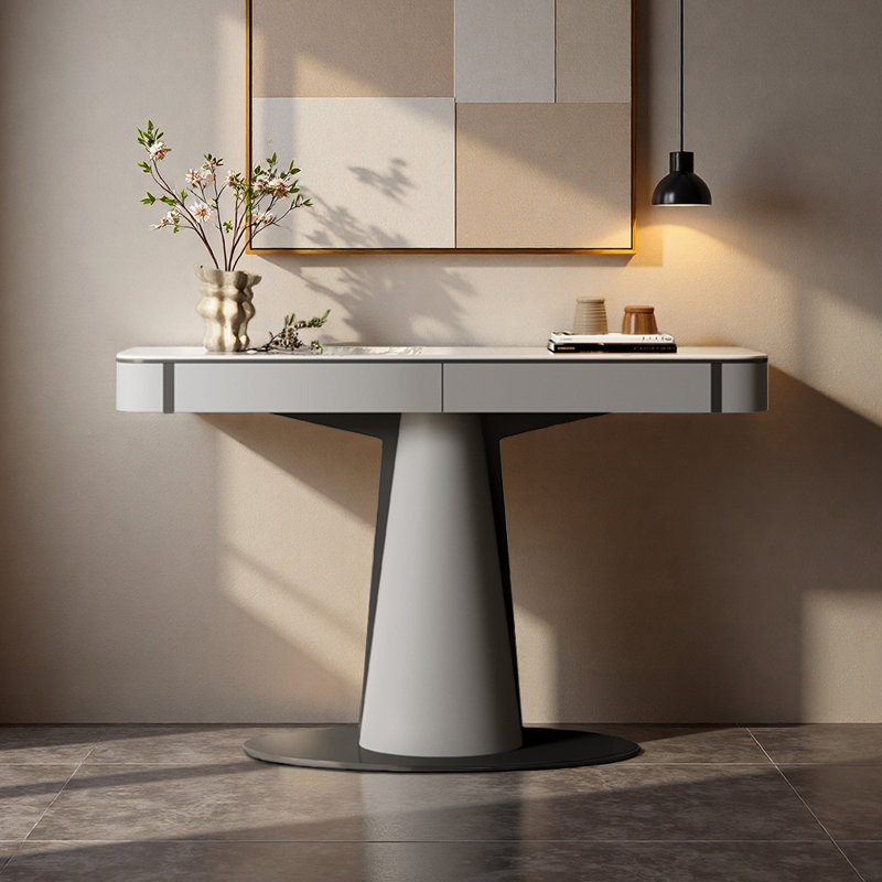 Console de style italien simple de luxe, Blanc / gris clair, H 33,5 po x l 63 po x P 13,8 po, Gris clair