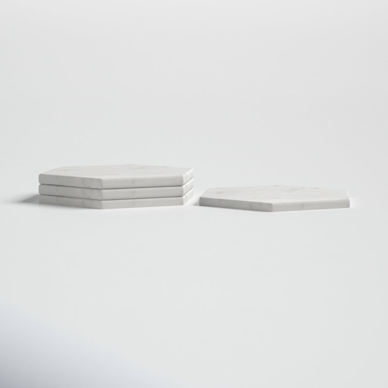 Delray White Marble Hexagon Coaster Set