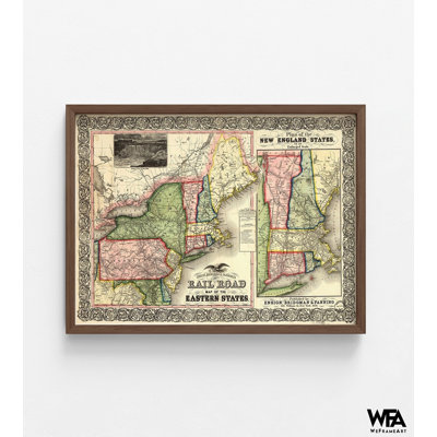 «Road Map Of The Eastern States 1856», affiche de voyage, impression de voyage amusant, carte antique des États-Unis, idée de rénovation de chambre principale