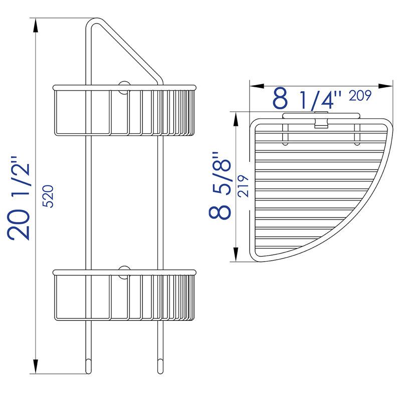 Polished Chrome Corner Mounted Double Basket Shower Shelf