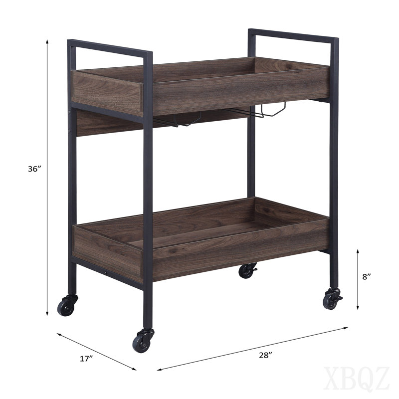 Walnut & Black Finish Serving Cart