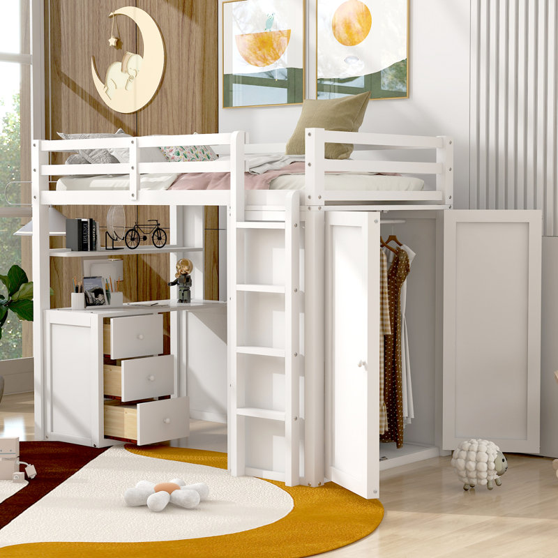 Falishia Kids Full,Twin Loft Bed with Drawers, Twin, White