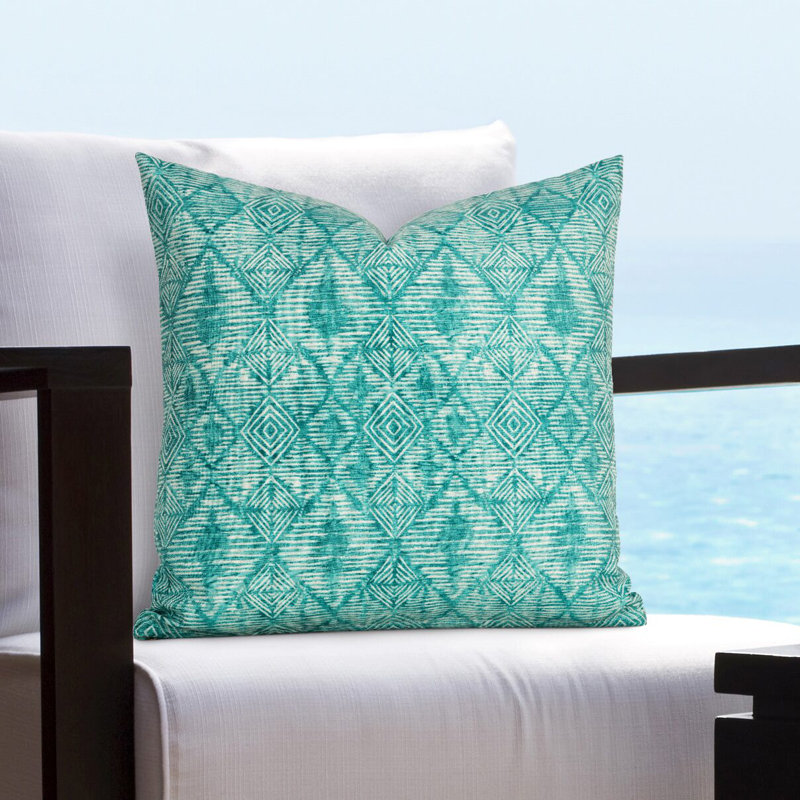 Geometric Outdoor Reversible Throw Pillow, 20" x 20", Green