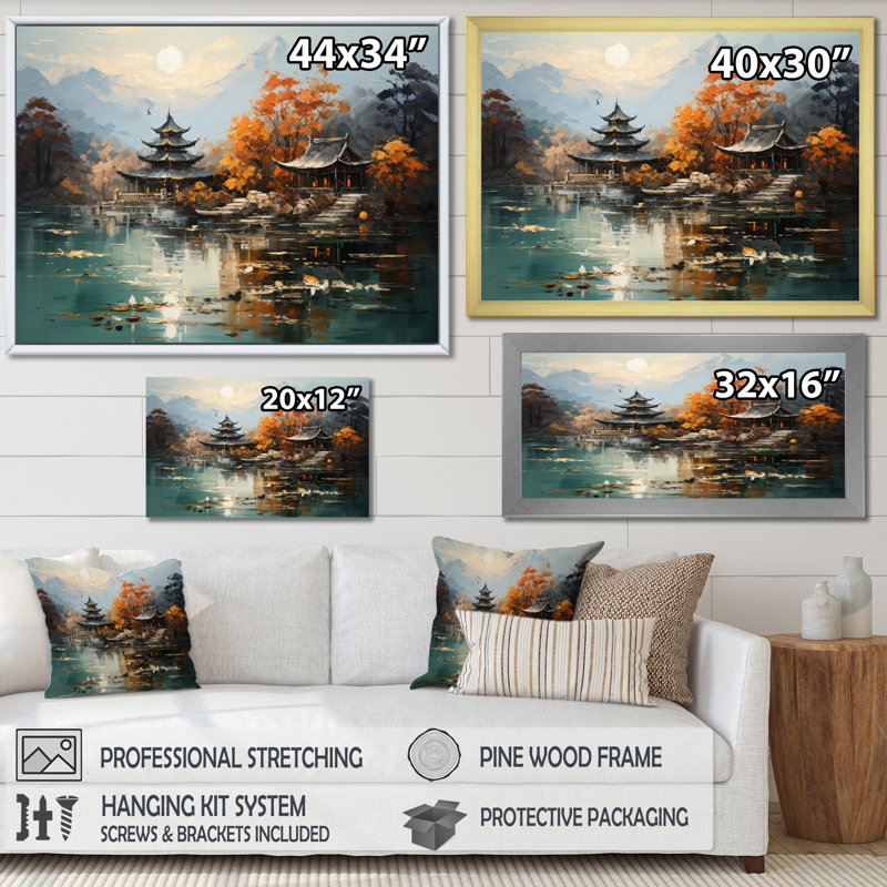 Art asiatique, paysage impérial III - impression, H 34 po x l 44 po x P 1,5 po, Cadre flottant blanc