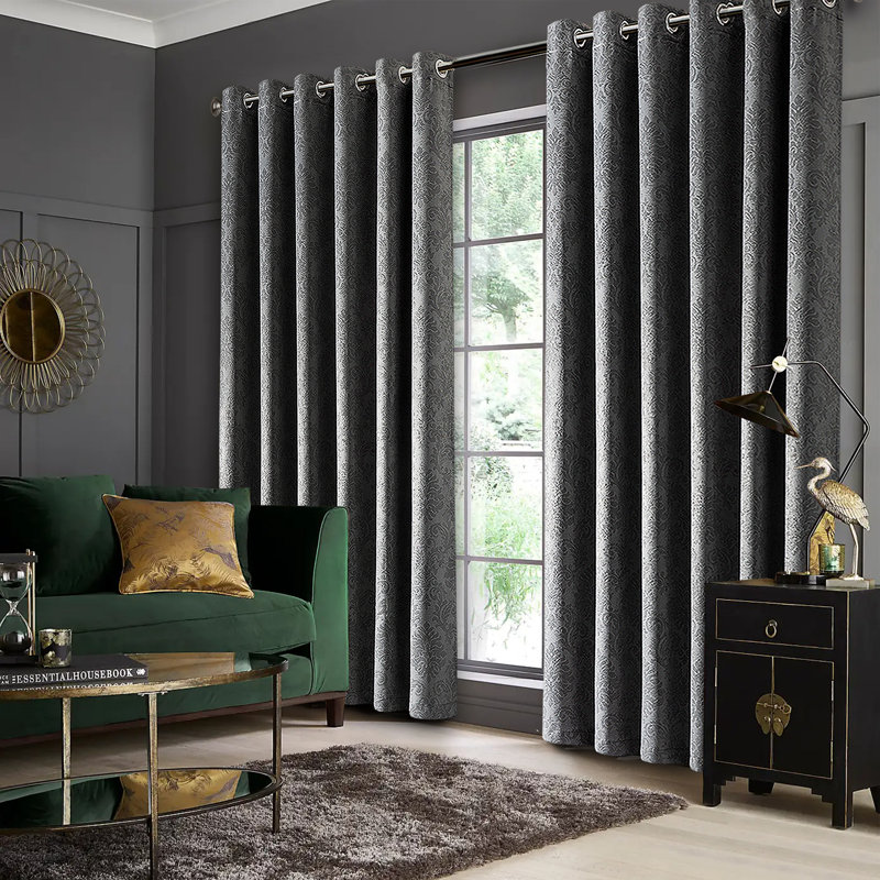 Semi Sheer Eyelet Window Curtain Pair, 167 W x 137 D cm, Silver