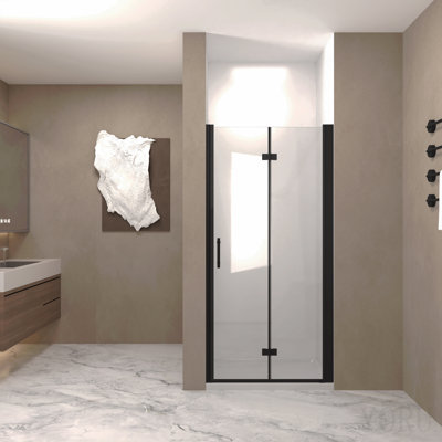 29-28"X 72" Bifold Shower Door, 1/4"(6mm) Tempered Glass, Matte Black Aluminum Frame, Explosion Proof Film