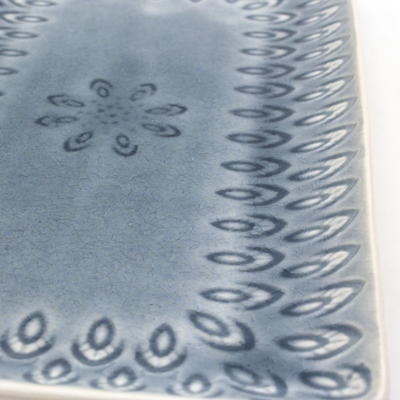 Gray Ceramic Peacock Rectangular Serving Platter