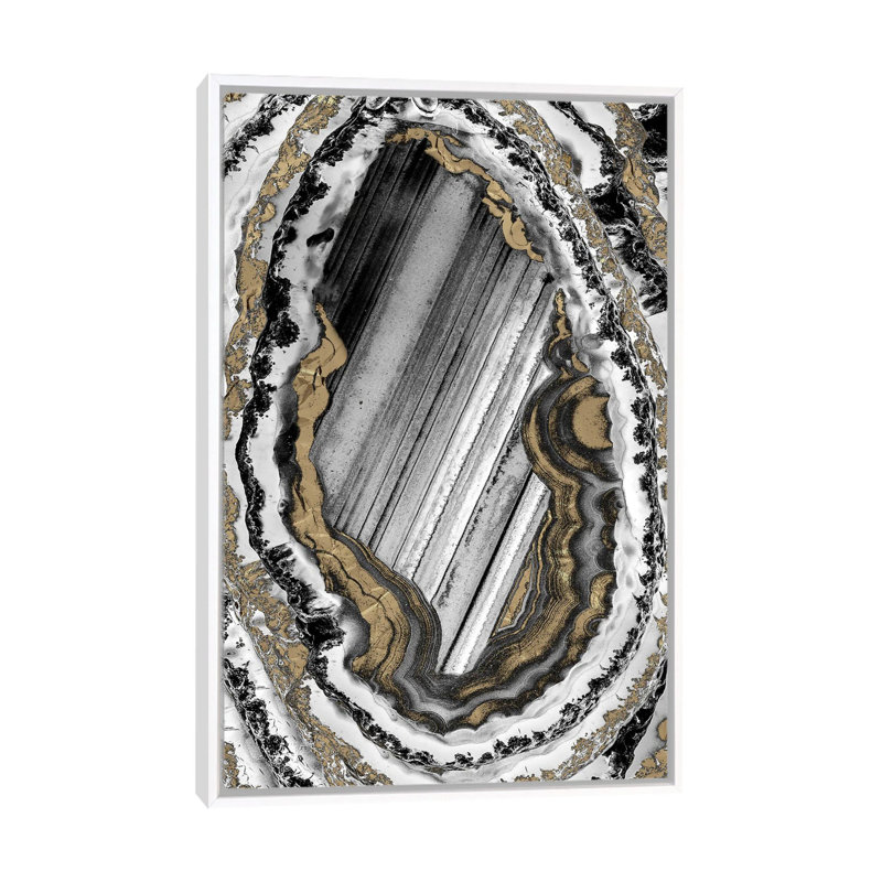 Golden Geode I by Marcus Prime - Print on Canvas, 101.6 cm H x 66.04 cm W, White Floater Frame