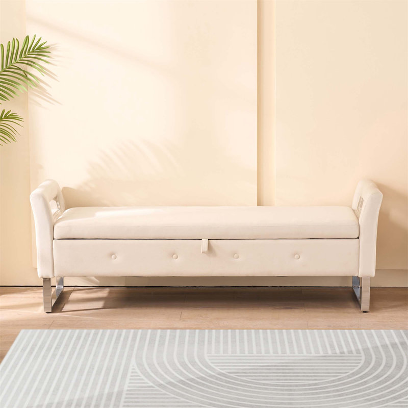 Banc de rangement en velours 67,91 de large avec accoudoirs pour le confort du salon, de l'entrée et de la chambre à coucher