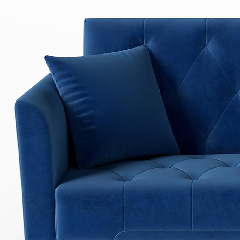 Canapé-lit en velours convertible avec 2 coussins, Bleu