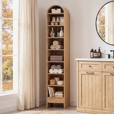 Ahart 67" Tall Modern 8-Tier Arched Bathroom Storage Cabinet, Farmhouse Storage Shelf with Adjustable Shelves,Natural