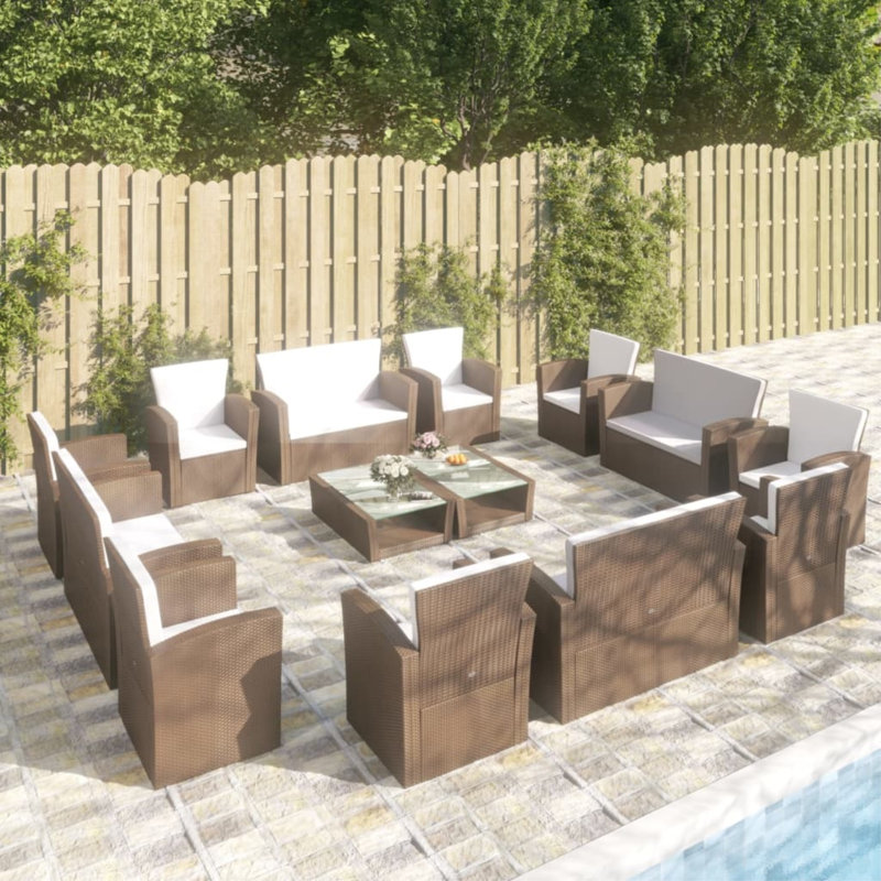 16 Piece Sofa Seating Group with Cushions, White, Brown