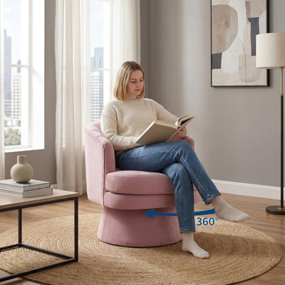 Fauteuil d'appoint pivotant en velours, fauteuil demi-tonneau rotatif à 360 ° avec coussin lombaire, fauteuil rembourré confortable à base ronde pour la chambre du salon, capacité de 300 lb