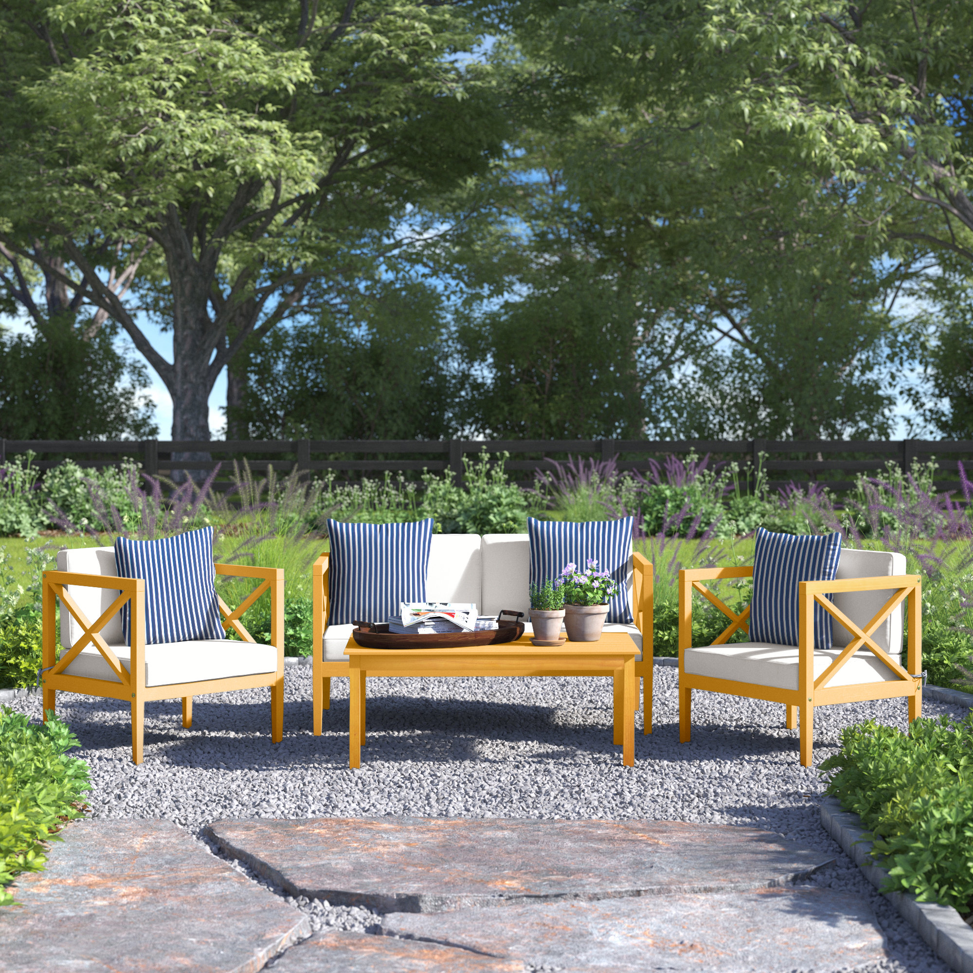 Mondovi Eucalyptus 4 - Person Patio Conversation Set with Cushions, Natural