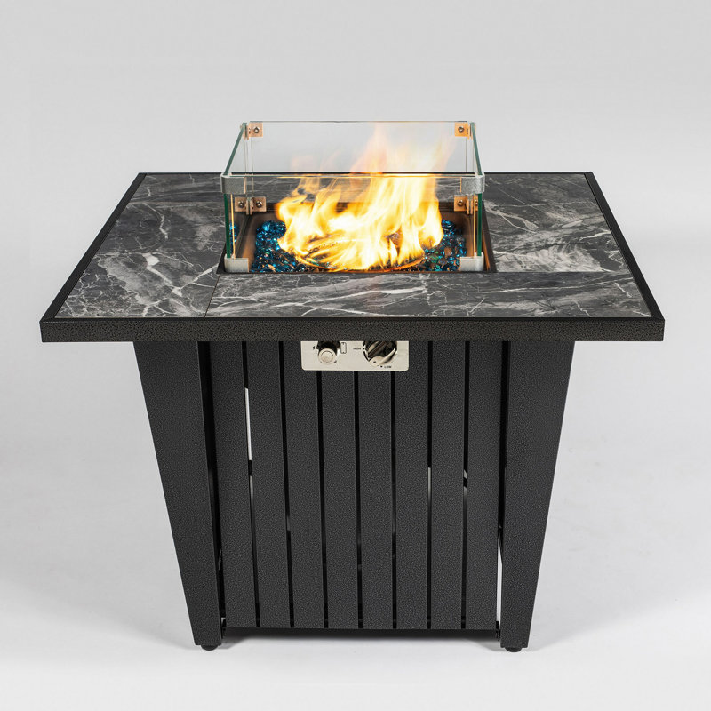 Foyer de table au gaz propane 32 po, foyer carré en acier de 50 000 BTU avec pare-vent en verre pour la terrasse du patio extérieur