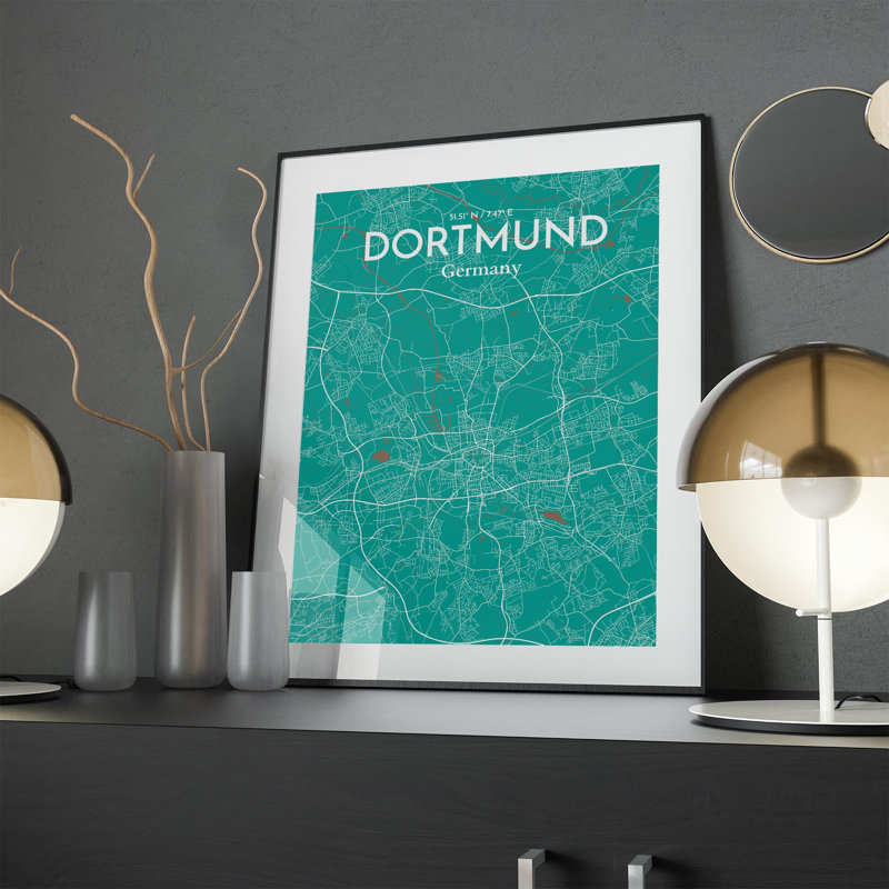 Dortmund City Map in Nature 1 Piece Wall Art, 24cm H x 18cm W x 0.05cm D