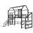 Twin House Loft bed with Slide and Stairs, Metal Playhouse Bed with Storage Shelves, House-shaped Roof and Noise-free Design, Black-2002384502
