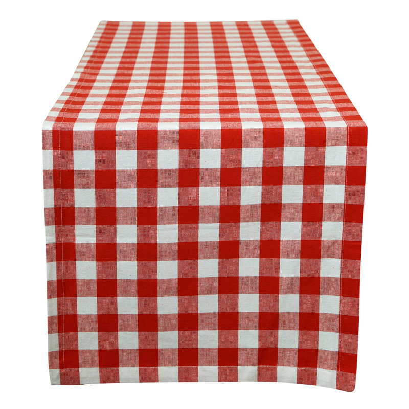 Alicio Gingham 100% Cotton Table Runner, Red/White, 16" X 72"