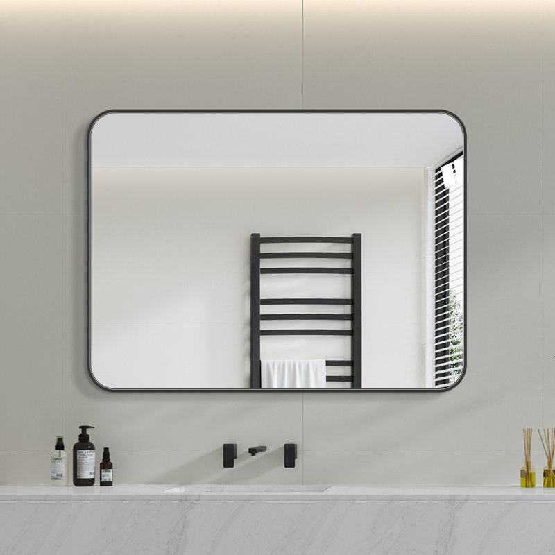 Miroir de salle de bain moderne avec cadre noir, miroir de meuble-lavabo mural avec verre incassable, plusieurs tailles