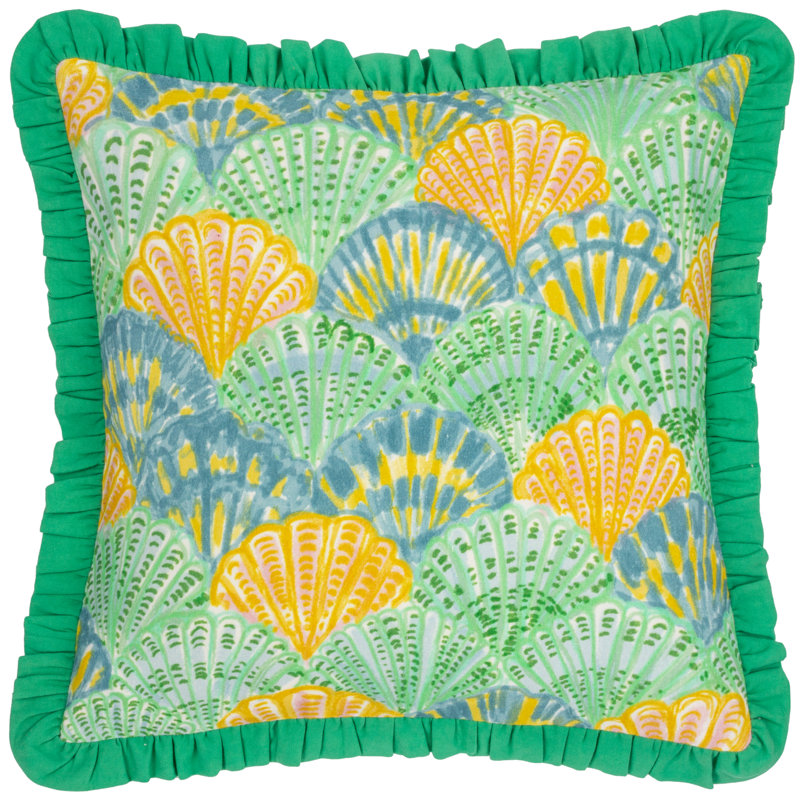 Clam Shells Abstract Square Cushion, Green