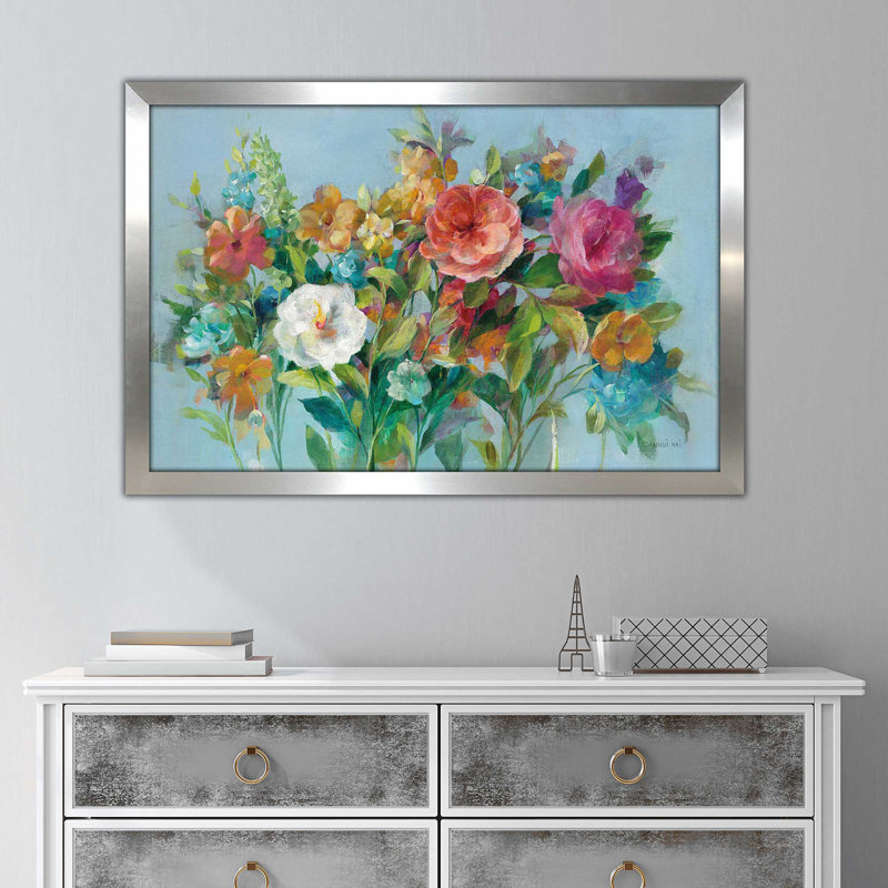 Country Florals - Peinture, Encadrement argenté, H 33,5 po x l 49,5 po x P 1 po