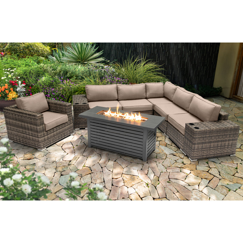 Ensemble de conversation pour 5 personnes avec foyer et coussins Sunbrella Lsi, Beige Sunbrella
