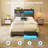 Bed with Headboard and Power Outlets, Upholstered bed with 4 Drawers and RGB LED Lights-1982295134-1982295135
