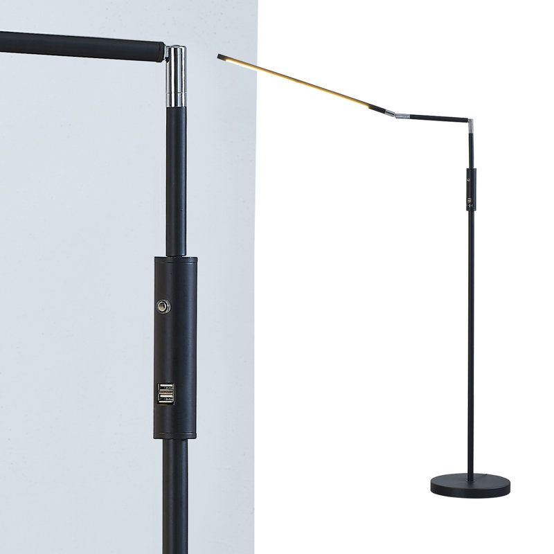Astrix 76'' LED Swing Arm Floor Lamp Set with USB, Black