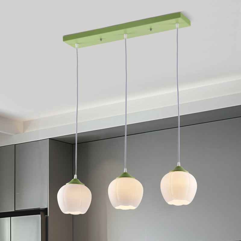 Luminaire suspendu vert 3 lumières avec abat-jour en verre
