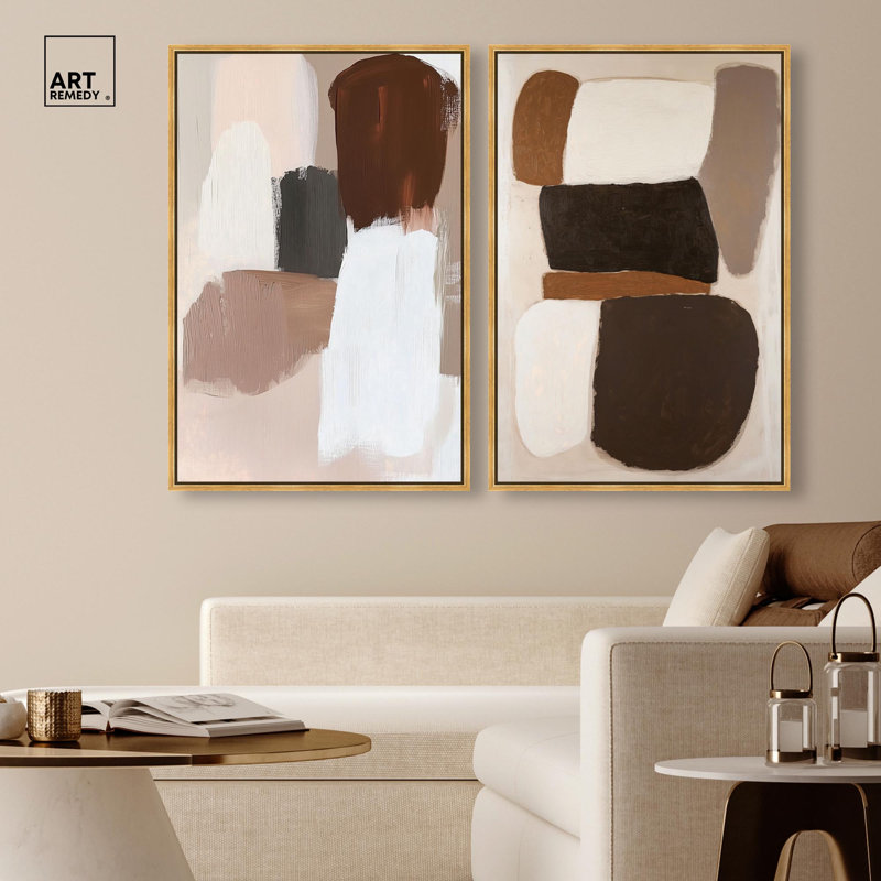 «Serene Geometric Abstract Duo», reproduction d'art sur toile par Art Remedy, cadre doré, 24 x 36, H 37 po x l 25 po