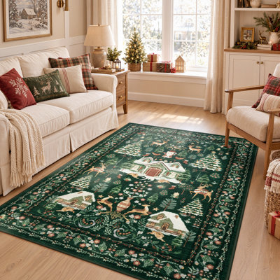 Tapis de jardin de Noël en velours perlé rétro pour le salon, la chambre à coucher ou le vestibule