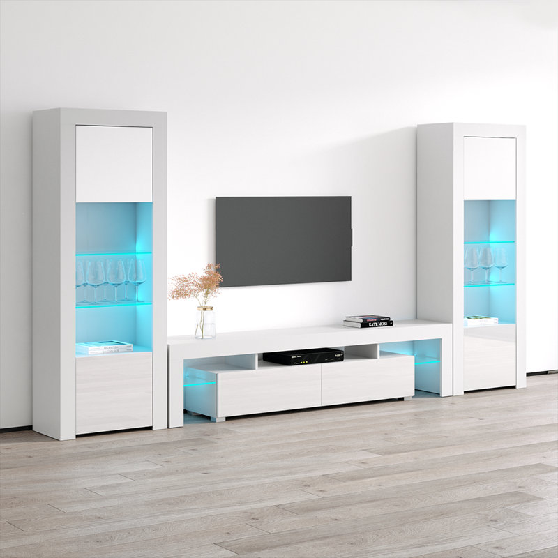 Earle 67" Modern Entertainment Center with High Gloss Finish, White
